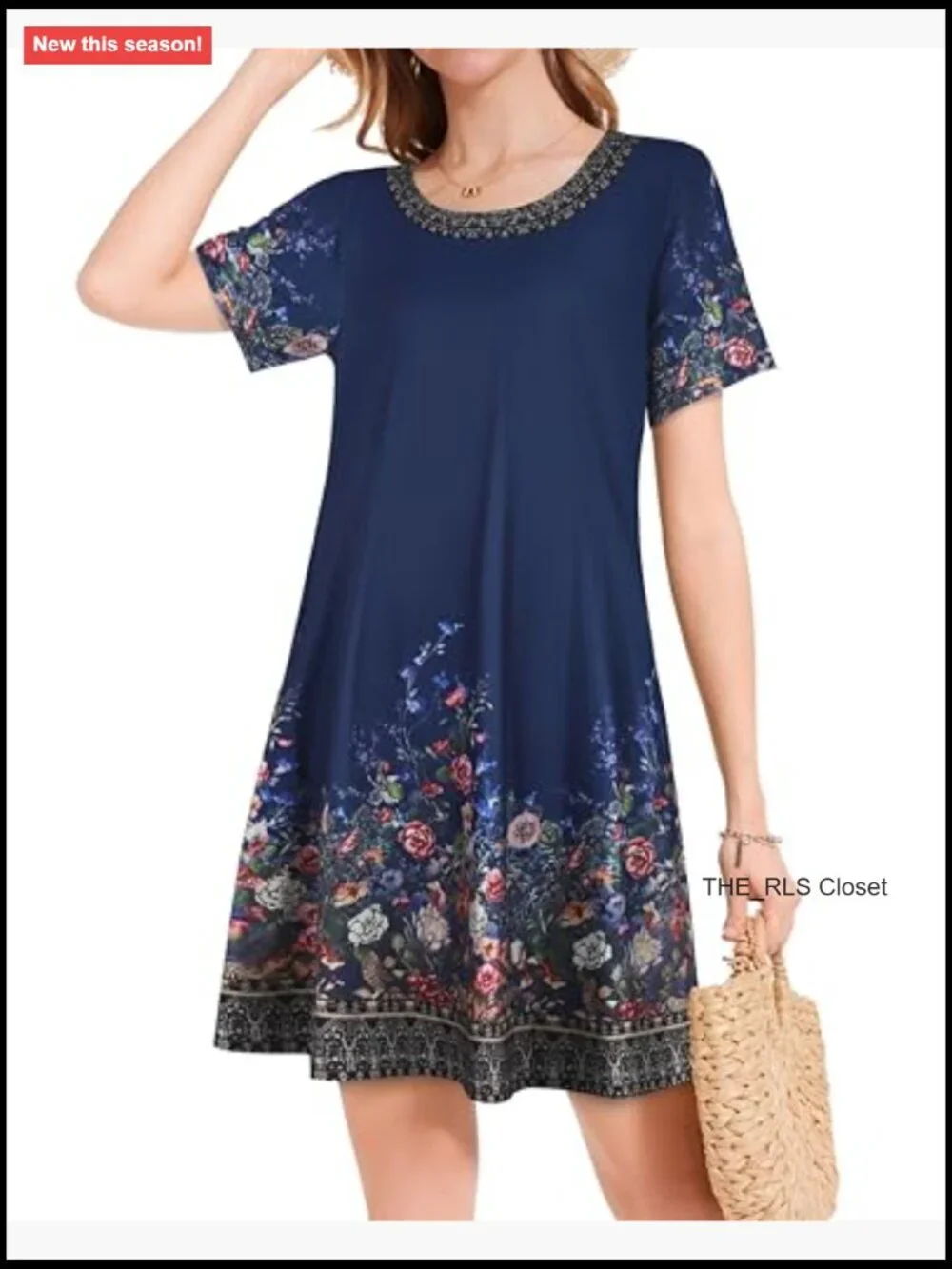 Short Sleeve Scoop Neck Casual Sundress with Pockets